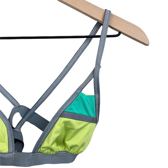 Blue Life green grey teal colorblocked cutout triangle bikini swim top small - Picture 5 of 7